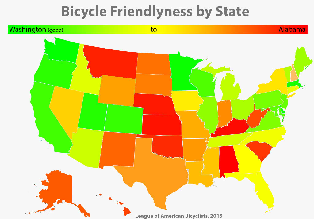 Bicycle safety
                by US State per League of American Bicyclists